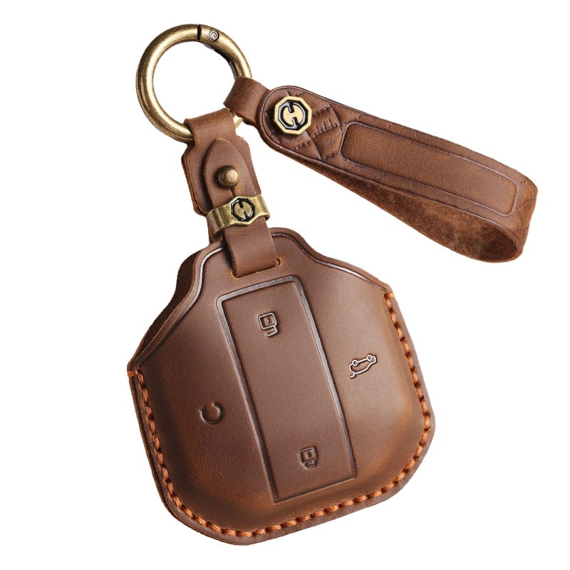 ontto Key Holder with Keychain Compatible with Jetour 2025 Shanhai T1 Traveller Freedom Auto Accessories Handmade Leather Key Fob Case Full Protection Key SkinBrown