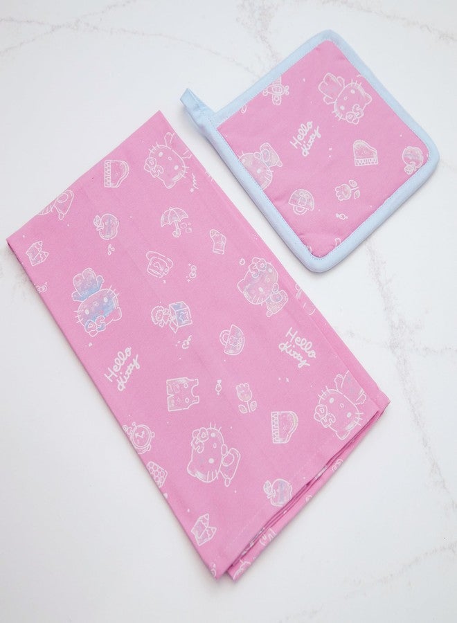 Handstand Kitchen Hello Kitty Commemorative 50th Anniversary Print Cotton Kitchen Towel and Pot Holder Set - Image 3