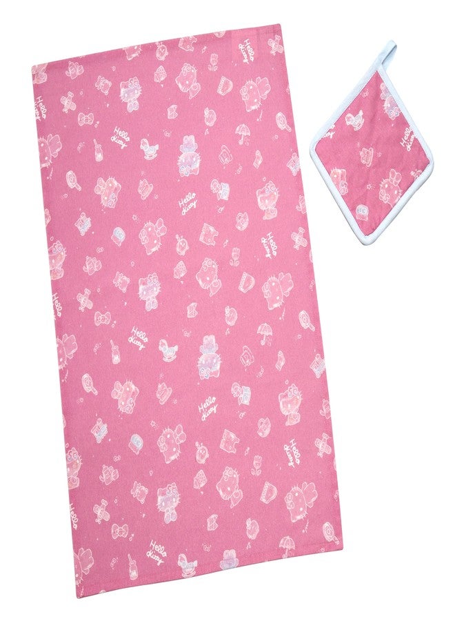 Handstand Kitchen Hello Kitty Commemorative 50th Anniversary Print Cotton Kitchen Towel and Pot Holder Set - Image 2
