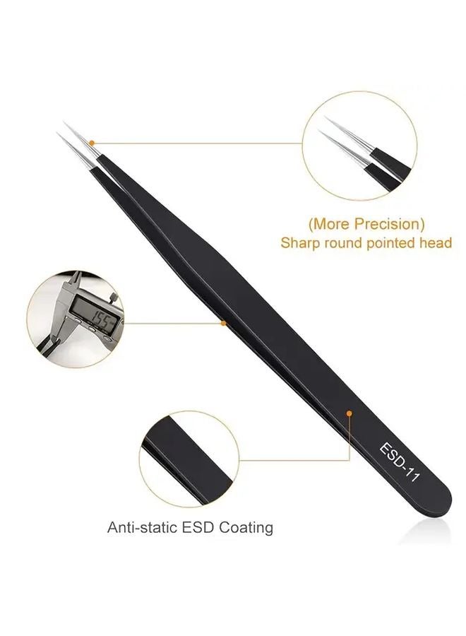 6pcs Precision Stainless Steel ESD Tweezers Set For Electronics Crafts Jewelry - Image 4