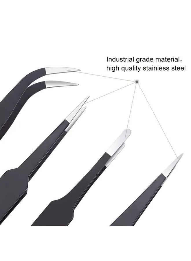 6pcs Precision Stainless Steel ESD Tweezers Set For Electronics Crafts Jewelry - Image 5