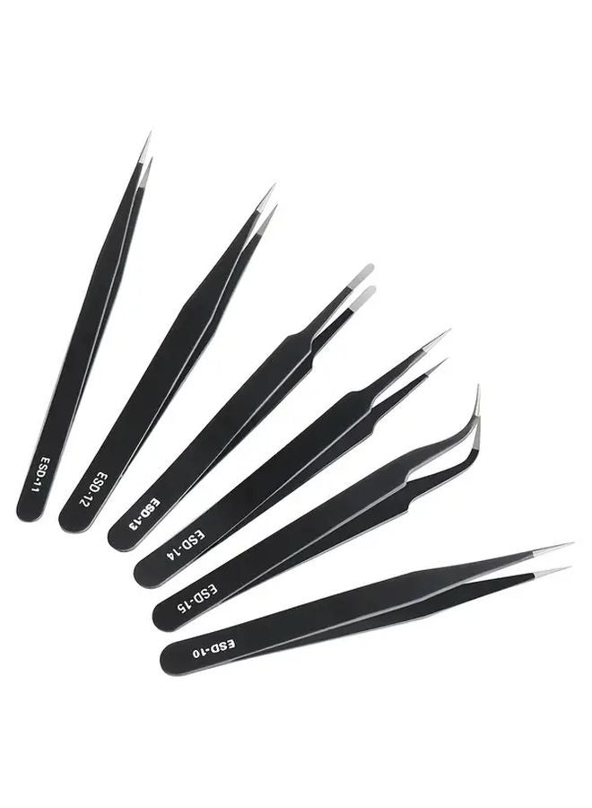 6pcs Precision Stainless Steel ESD Tweezers Set For Electronics Crafts Jewelry - Image 2