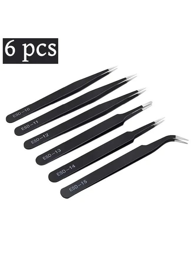 6pcs Precision Stainless Steel ESD Tweezers Set For Electronics Crafts Jewelry - Image 1