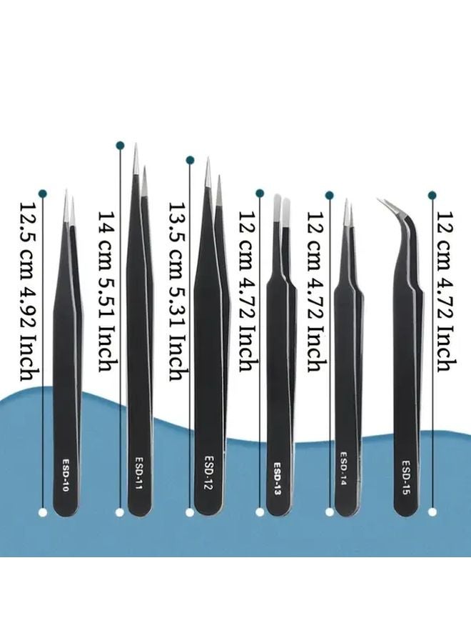 6pcs Precision Stainless Steel ESD Tweezers Set For Electronics Crafts Jewelry - Image 3
