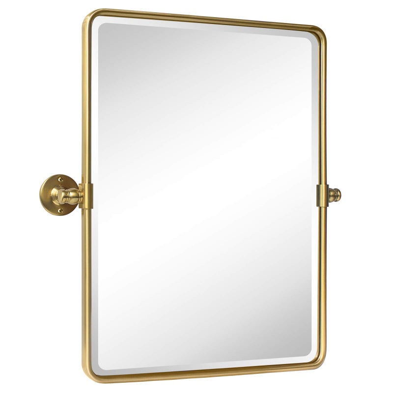 TEHOME Farmhouse Gold Metal Framed Pivot Rectangle Bathroom Mirror Rounded Rectangluar Tilting Beveled Vanity Mirrors for Wall, Overall 22.91 x 24 inches (Mirrror 19 x 24 inches) - Image 1