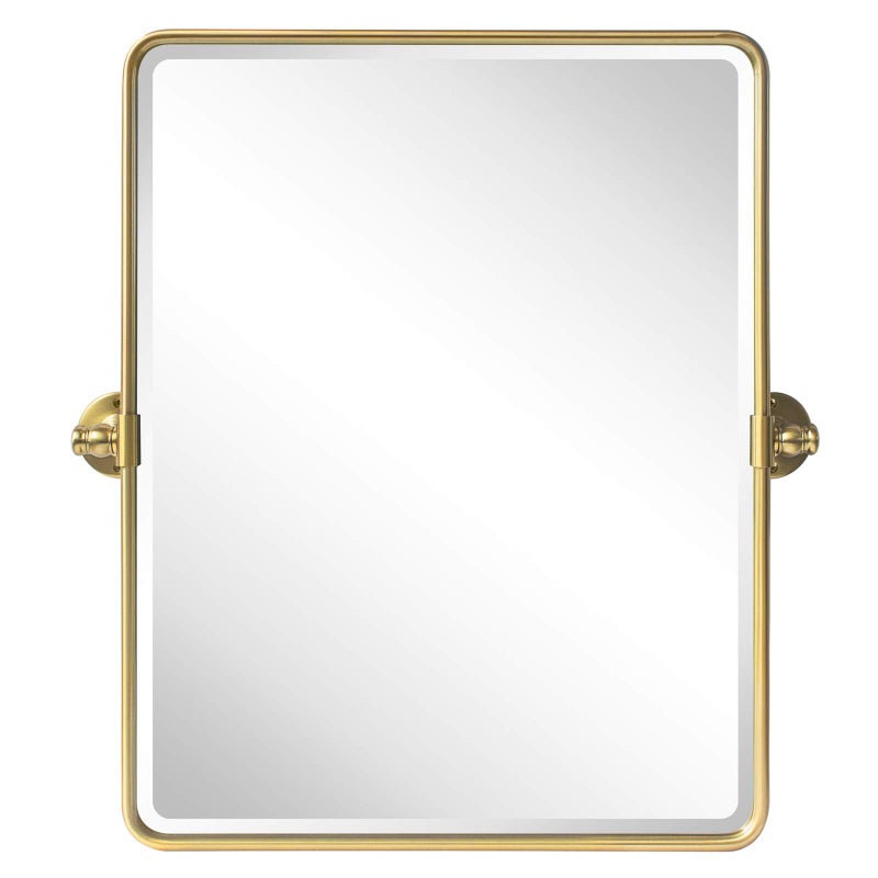 TEHOME Farmhouse Gold Metal Framed Pivot Rectangle Bathroom Mirror Rounded Rectangluar Tilting Beveled Vanity Mirrors for Wall, Overall 22.91 x 24 inches (Mirrror 19 x 24 inches) - Image 2