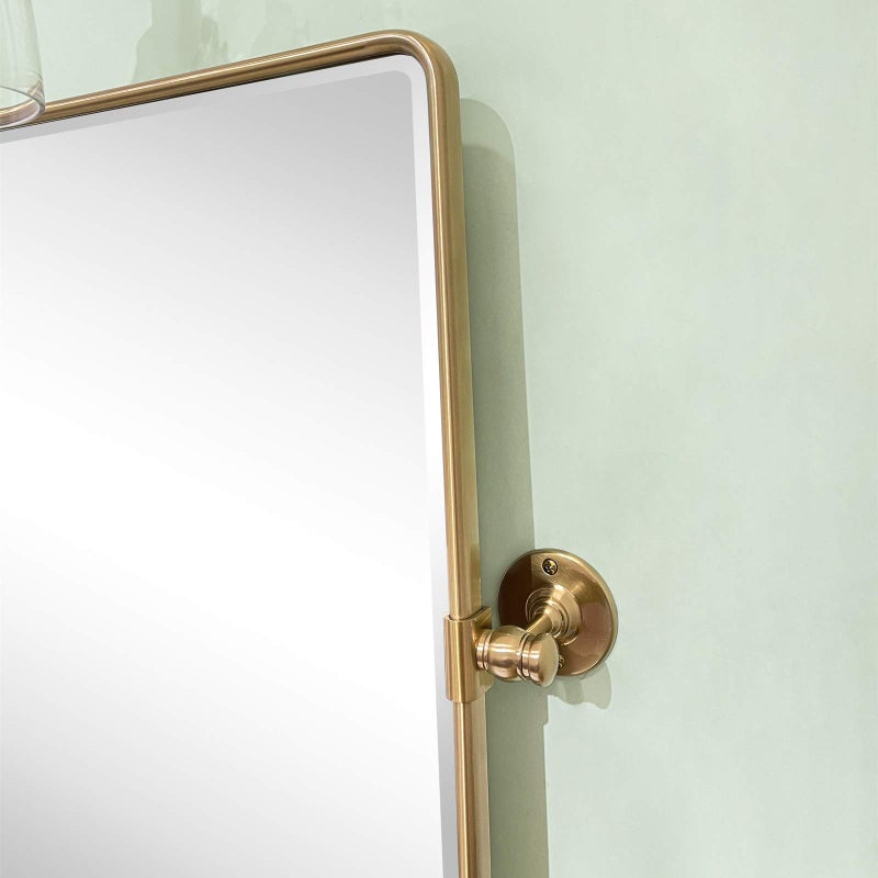 TEHOME Farmhouse Gold Metal Framed Pivot Rectangle Bathroom Mirror Rounded Rectangluar Tilting Beveled Vanity Mirrors for Wall, Overall 22.91 x 24 inches (Mirrror 19 x 24 inches) - Image 4