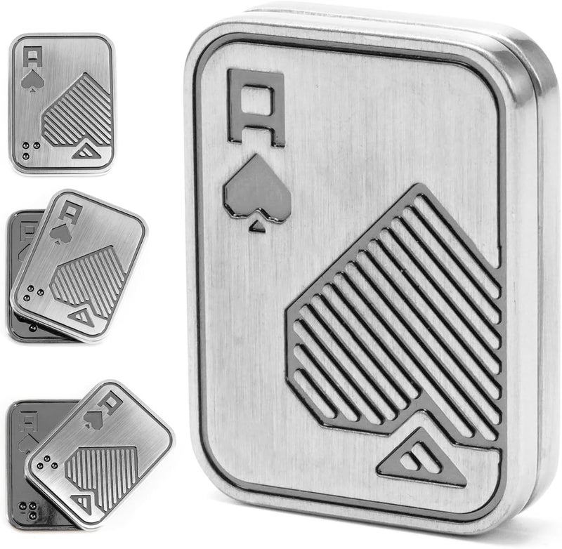 VANANA Metal Poker Finger Slider, EDC Push Card Adult Fidget Toys to Relieve Pressure Stress Anxiety Office Desk Toy (A, Silver) - Image 1