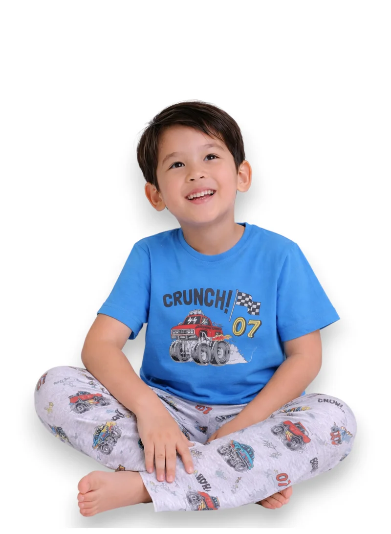 Victor And Jane  Boys Monster Truck Print Cotton Pajama Set – T-Shirt & Full Pants Nightwear for Men | Best Price UAE