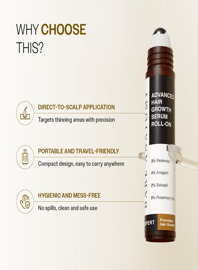 Bare Anatomy Advanced Hair Growth Serum Roll-On| 3% Redensyl + 4% Anagain + 2% Baicapil + 5% Rosemary, Rice Water, Biotin & Saw Palmetto| Reduces Hair Fall, Supports Hair Growth for Men & Women | 25ml-Pack of 2 - Image 5