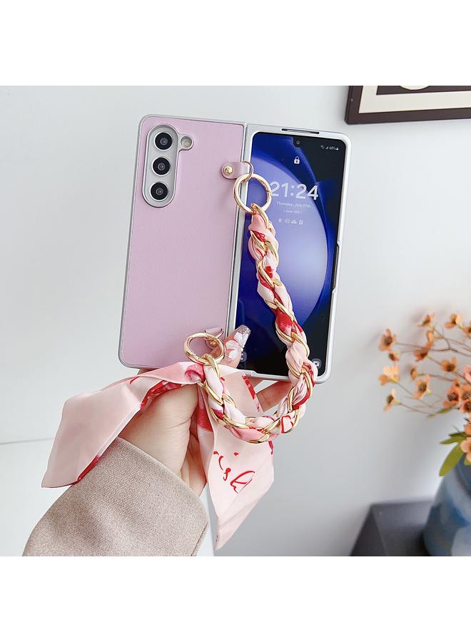 S-TOP Case For Samsung Galaxy Z Fold3 5G Metallic Paint Leather Phone Case with Scarf Bracelet - Image 2