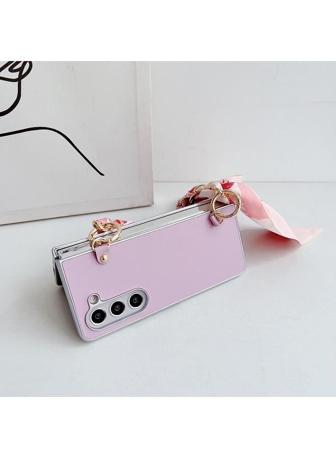 S-TOP Case For Samsung Galaxy Z Fold3 5G Metallic Paint Leather Phone Case with Scarf Bracelet - Image 5