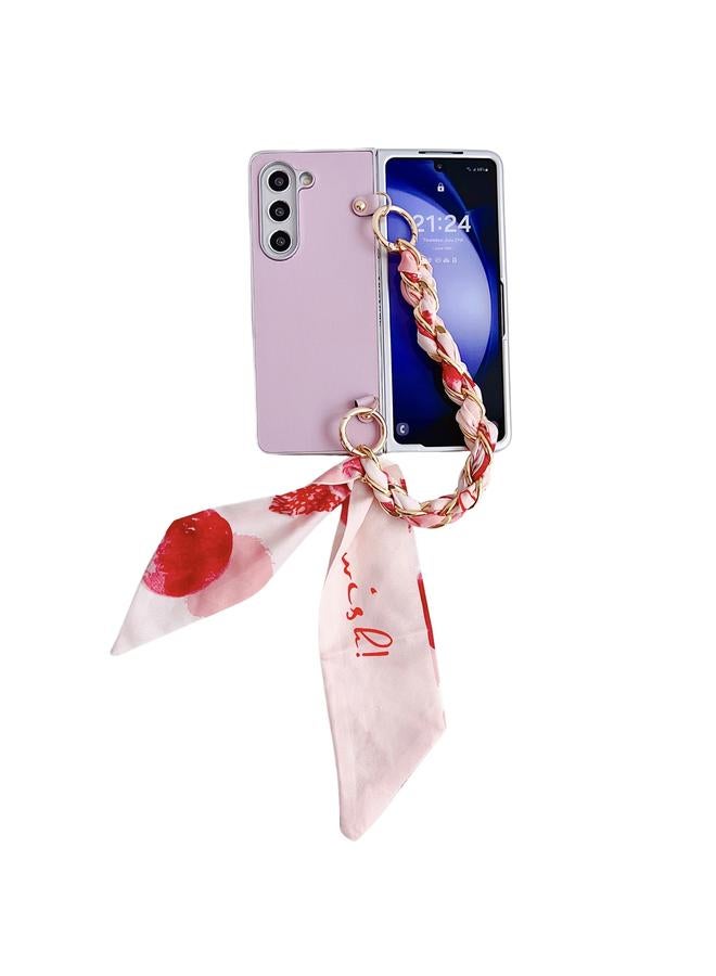 S-TOP Case For Samsung Galaxy Z Fold3 5G Metallic Paint Leather Phone Case with Scarf Bracelet - Image 1