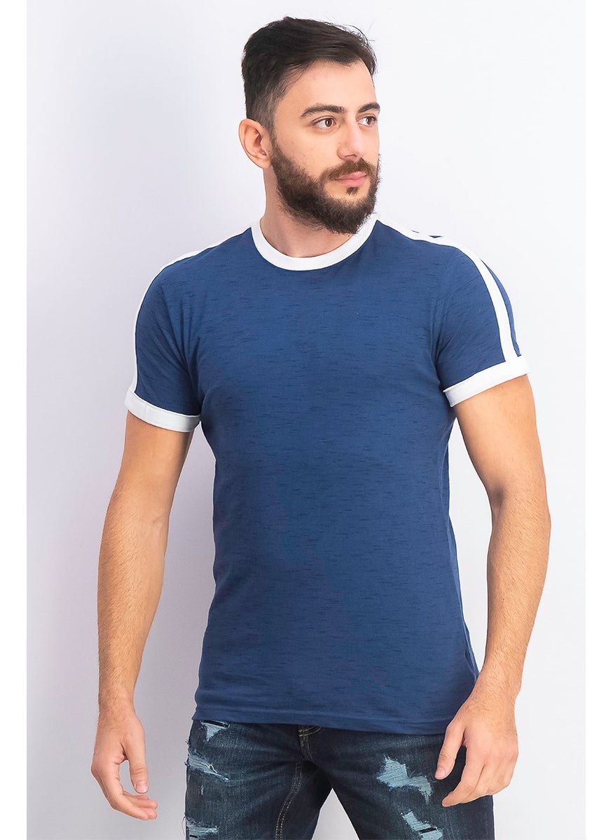 Modern Culture Men Crew Neckline Short Sleeve Space Dye Tee, Indigo Blue  - Image 1