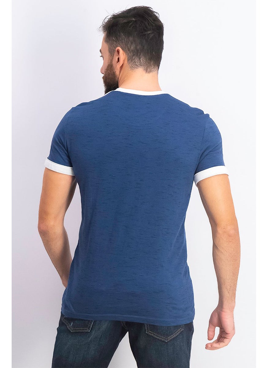Modern Culture Men Crew Neckline Short Sleeve Space Dye Tee, Indigo Blue  - Image 4