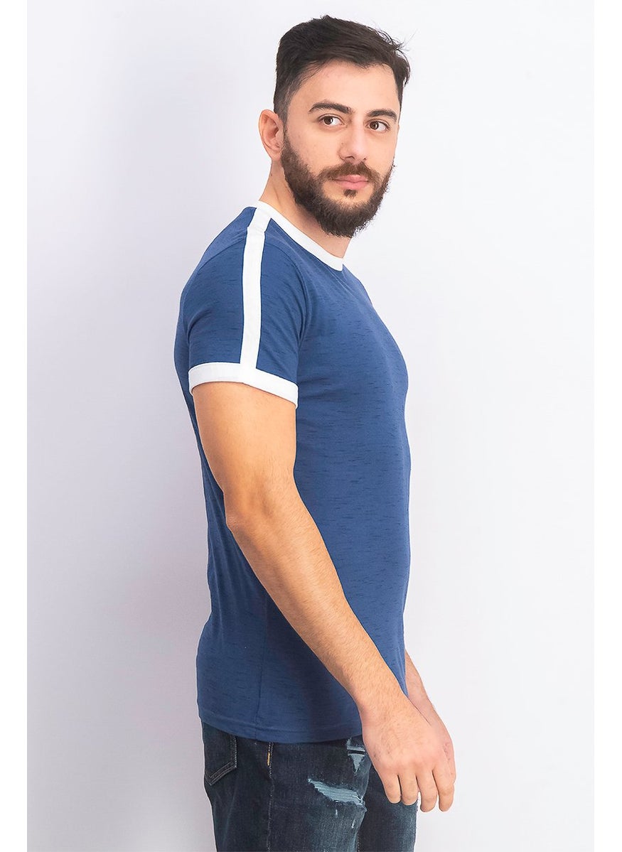 Modern Culture Men Crew Neckline Short Sleeve Space Dye Tee, Indigo Blue  - Image 3
