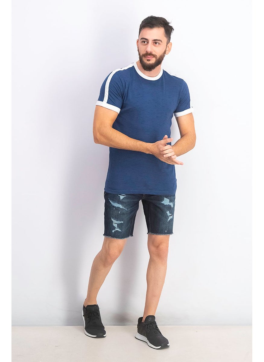 Modern Culture Men Crew Neckline Short Sleeve Space Dye Tee, Indigo Blue  - Image 2