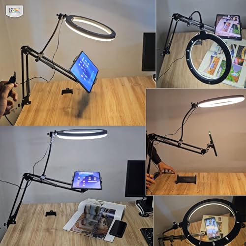 BROLAVIYA Overhead Video Stand with 10-inch Ring Light, Metal arm Body,1/4" Ball Head for Camera,Webcam,Gopro, with Mobile and Tablet Bracket for Overhead Video,Desktop,Bedroom, Office. - Image 2