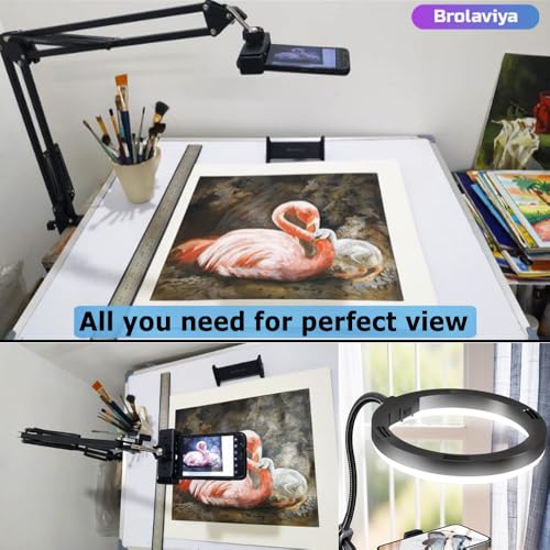 BROLAVIYA Overhead Video Stand with 10-inch Ring Light, Metal arm Body,1/4" Ball Head for Camera,Webcam,Gopro, with Mobile and Tablet Bracket for Overhead Video,Desktop,Bedroom, Office. - Image 5