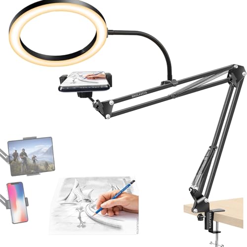 BROLAVIYA Overhead Video Stand with 10-inch Ring Light, Metal arm Body,1/4" Ball Head for Camera,Webcam,Gopro, with Mobile and Tablet Bracket for Overhead Video,Desktop,Bedroom, Office. - Image 1