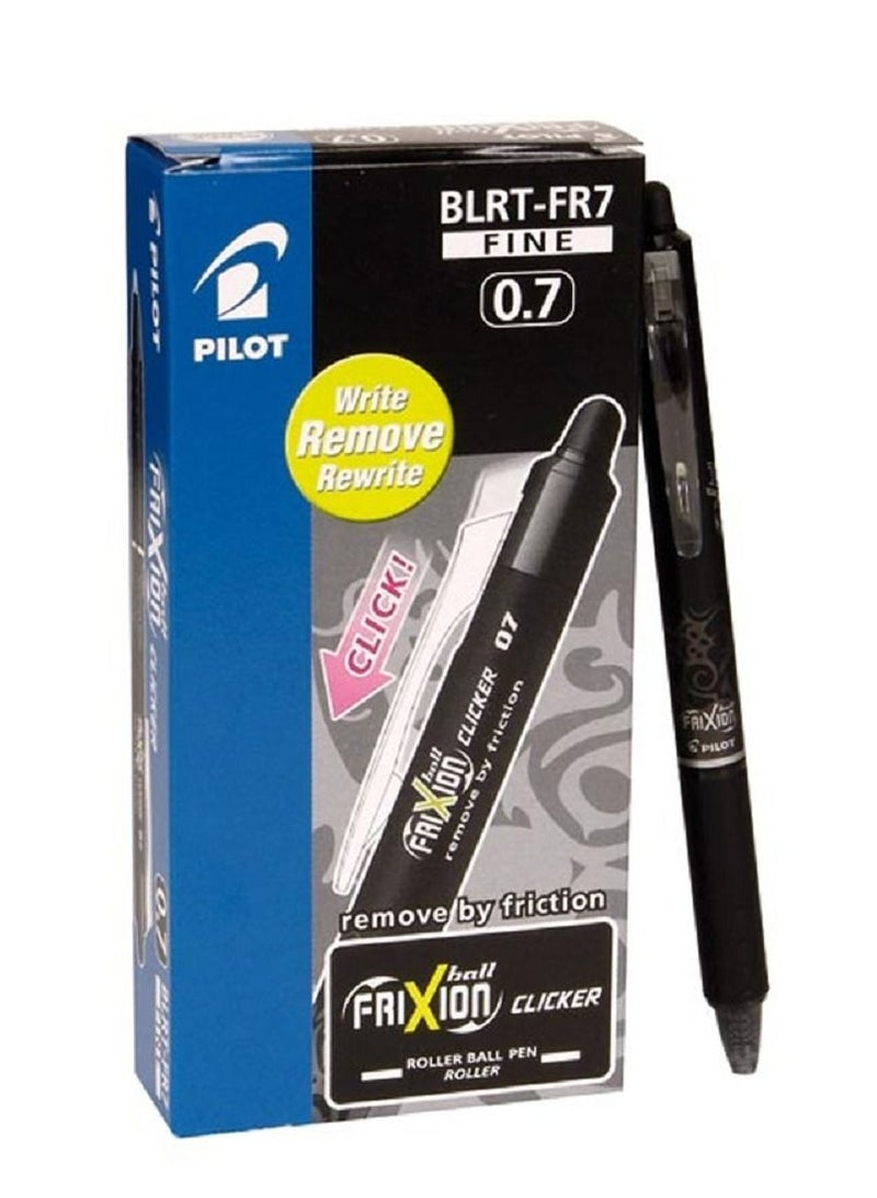 Pilot Frixion Clicker 0.7mm 12 Pieces Retractable Erasable Gel Rollerball Black - Image 1