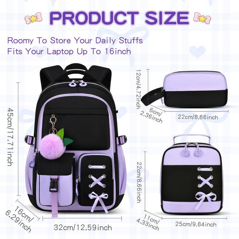 Large Capacity School Backpack for Girls, 3-Piece Set, Lightweight - Image 2