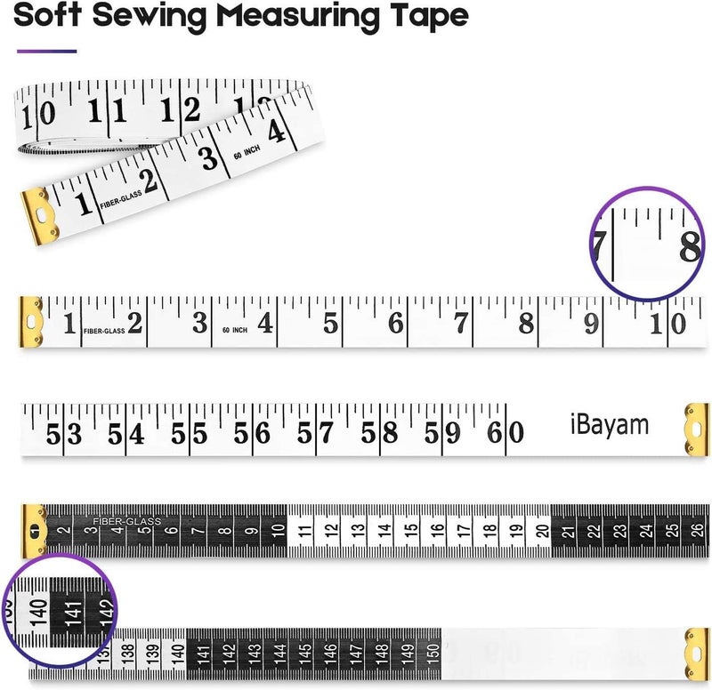 iBayam 2 Pack Tape Measure Measuring Tape Tool for Body Fabric Sewing Tailor Cloth Knitting Vinyl Home Craft Measurements, 60-Inch Soft White & Retractable Double Scales Rulers for Body Weight Loss - Image 3