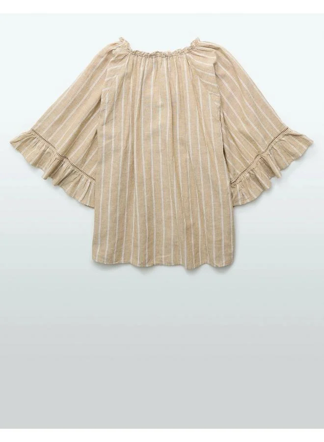American Eagle AE Linen-Blend Ruffle Blouse