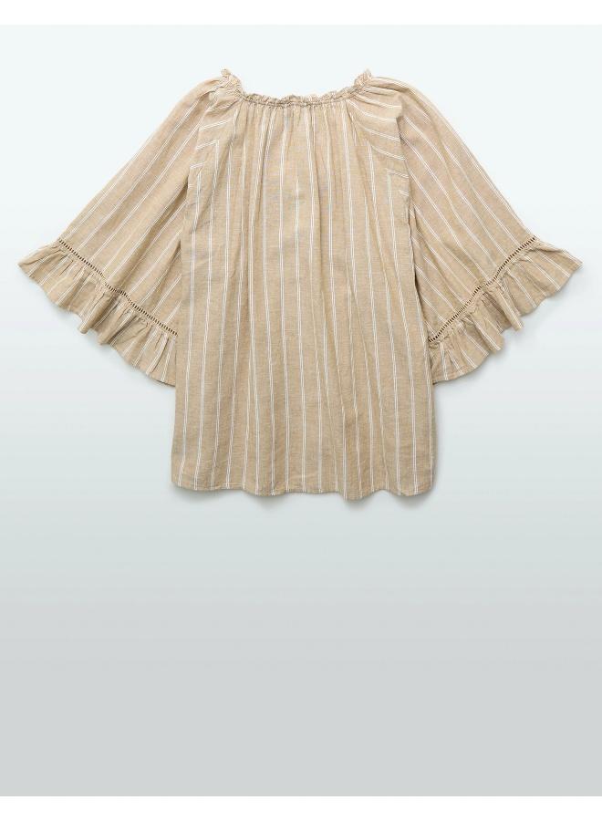 American Eagle AE Linen-Blend Ruffle Blouse - Image 2