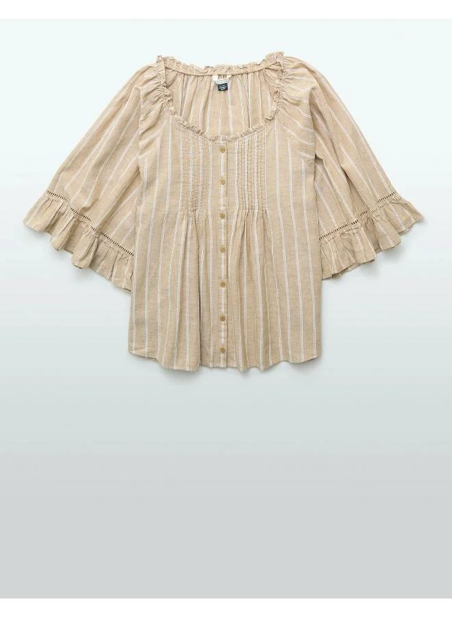 American Eagle AE Linen-Blend Ruffle Blouse