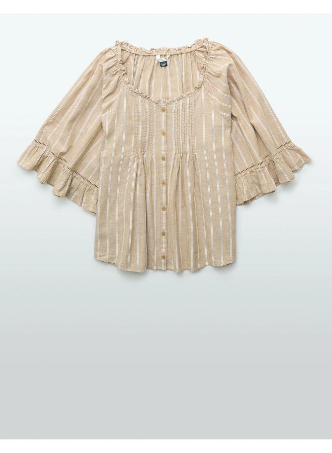 American Eagle AE Linen-Blend Ruffle Blouse - Image 3