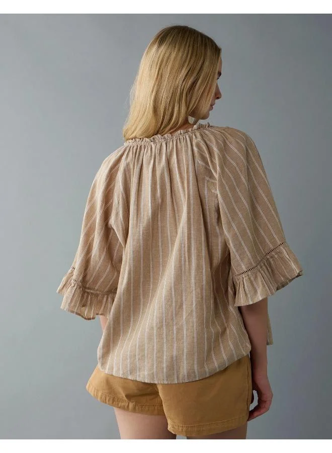 American Eagle AE Linen-Blend Ruffle Blouse