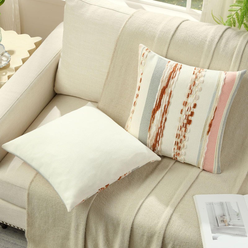 FUTEI Rust Beige Decorative Throw Pillow Covers 18x18 Inch Set of 2, Soft Tufted Striped Textured Accent Cushion Case,Boho Pillows for Couch Decor - Image 4