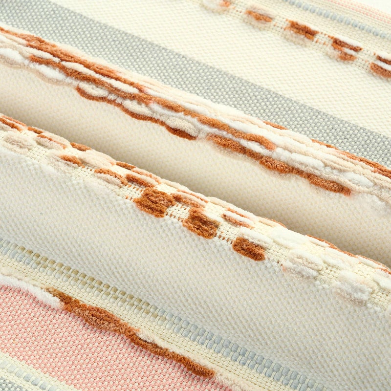 FUTEI Rust Beige Decorative Throw Pillow Covers 18x18 Inch Set of 2, Soft Tufted Striped Textured Accent Cushion Case,Boho Pillows for Couch Decor - Image 2