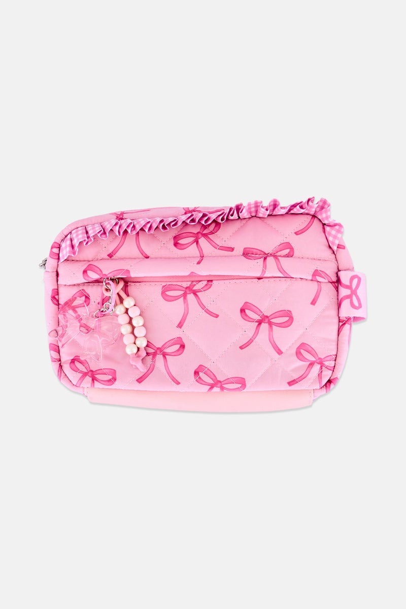 Miss Gwen's OMG Kids Girl Quilted Makeup Pouch With Charm, Pink - Image 1