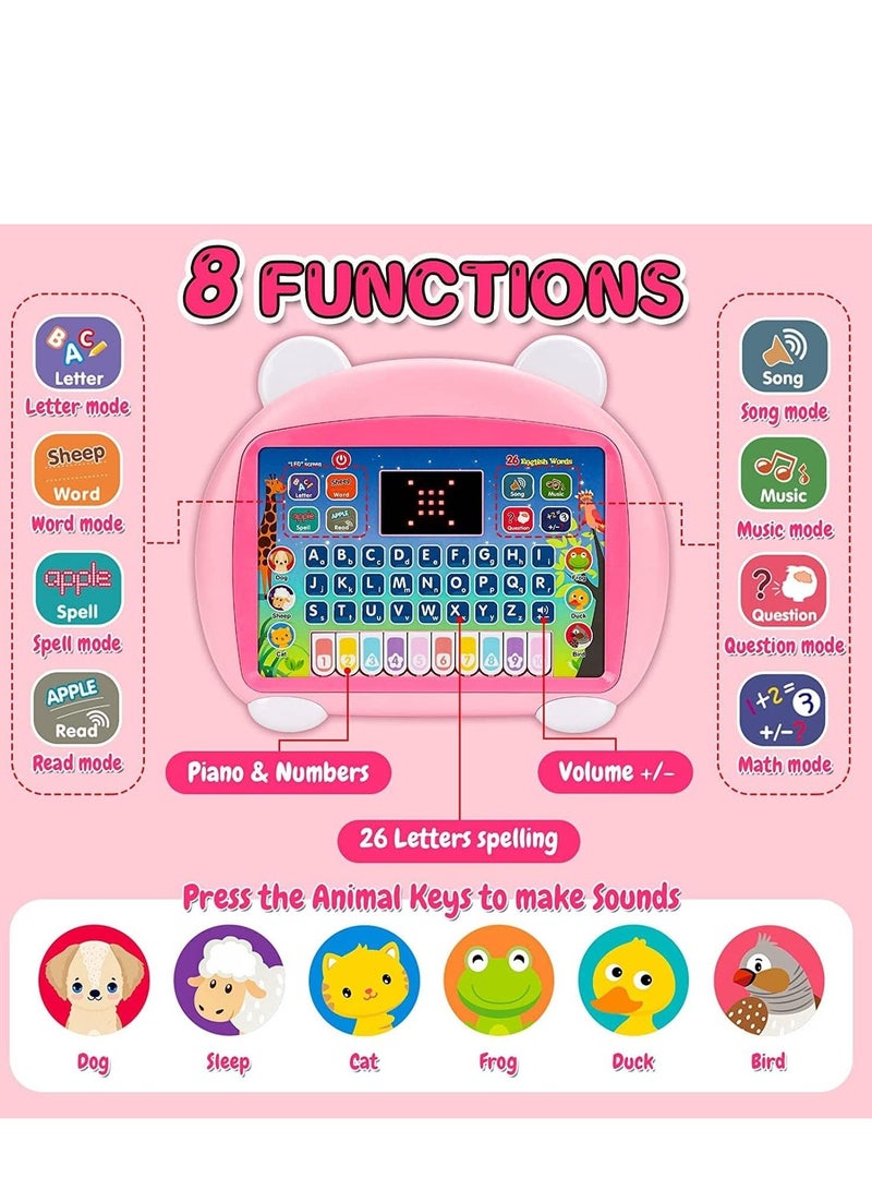 Y&D DMG Kids Early Educational Toy, Kid Tablet Toddler Learning Pad Interactive Music, Piano, ABC, Numbers, Words, Spell, Animals, for Boys, Girls (pink) - Image 3