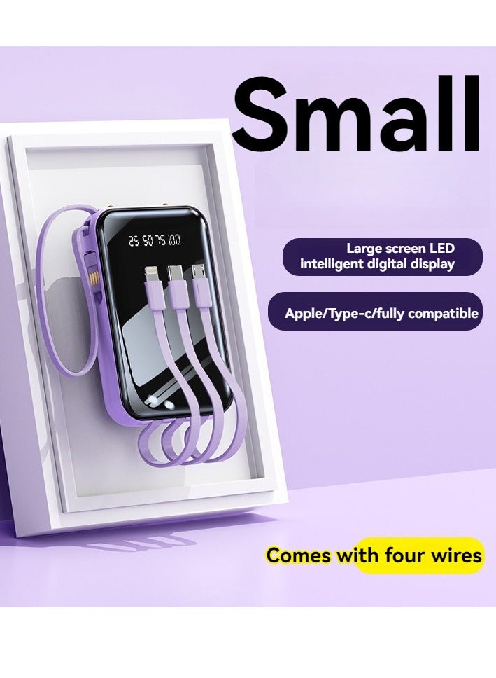 New self-contained fast charging power bank 20000 mAh large capacity compact portable mirror power bank (purple)  - Image 1