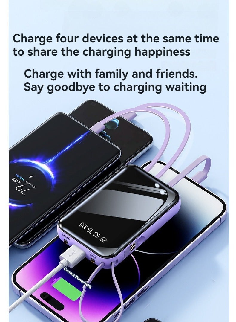 New self-contained fast charging power bank 20000 mAh large capacity compact portable mirror power bank (purple)  - Image 4