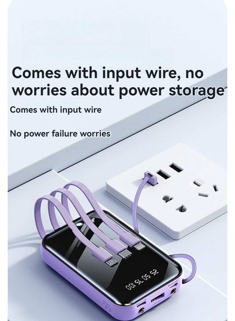 New self-contained fast charging power bank 20000 mAh large capacity compact portable mirror power bank (purple)  - Image 2