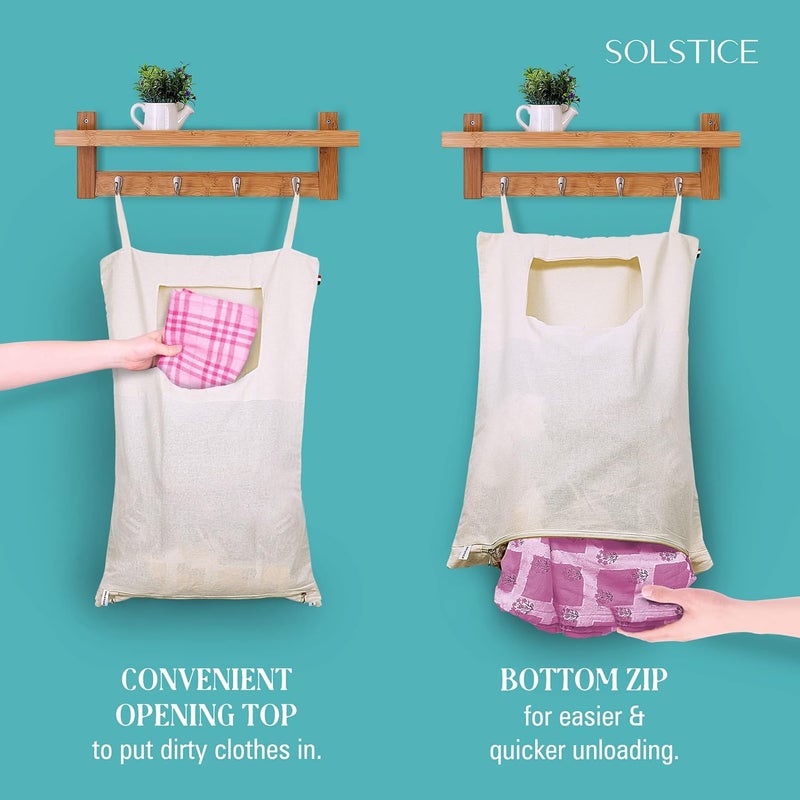 Solstice Cotton Laundry Bag Basket With Lid WallDoor Hanging Laundry Hamper Bag With Zip Big Size Foldable Hanging And Washable Set Of 3 White - Image 3