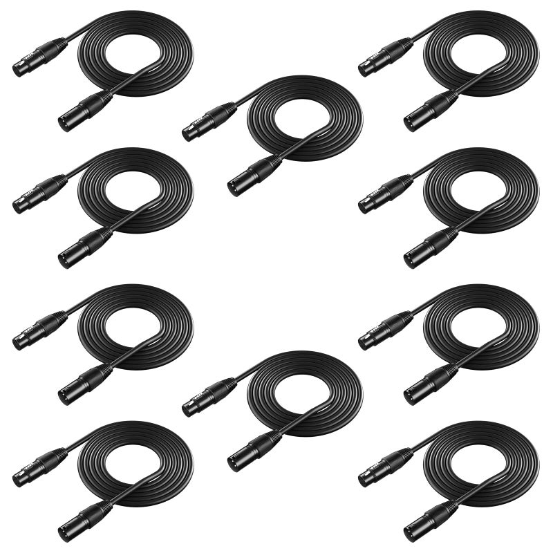 NEEWER 10 in 1 Mega Value Pack with 6.5 Feet / 2 Metres XLR Stage Light Cable Wire 3 Pin XLR Male to Female Connector for Moving Main Light PAR Light Headlamp with XLR Input and Output - Image 1