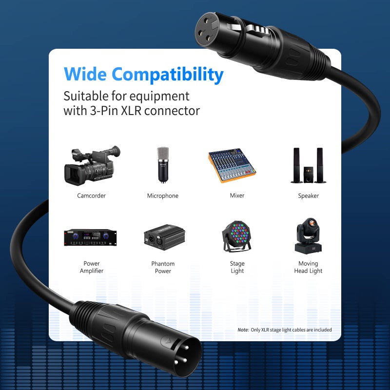 NEEWER 10 in 1 Mega Value Pack with 6.5 Feet / 2 Metres XLR Stage Light Cable Wire 3 Pin XLR Male to Female Connector for Moving Main Light PAR Light Headlamp with XLR Input and Output - Image 3