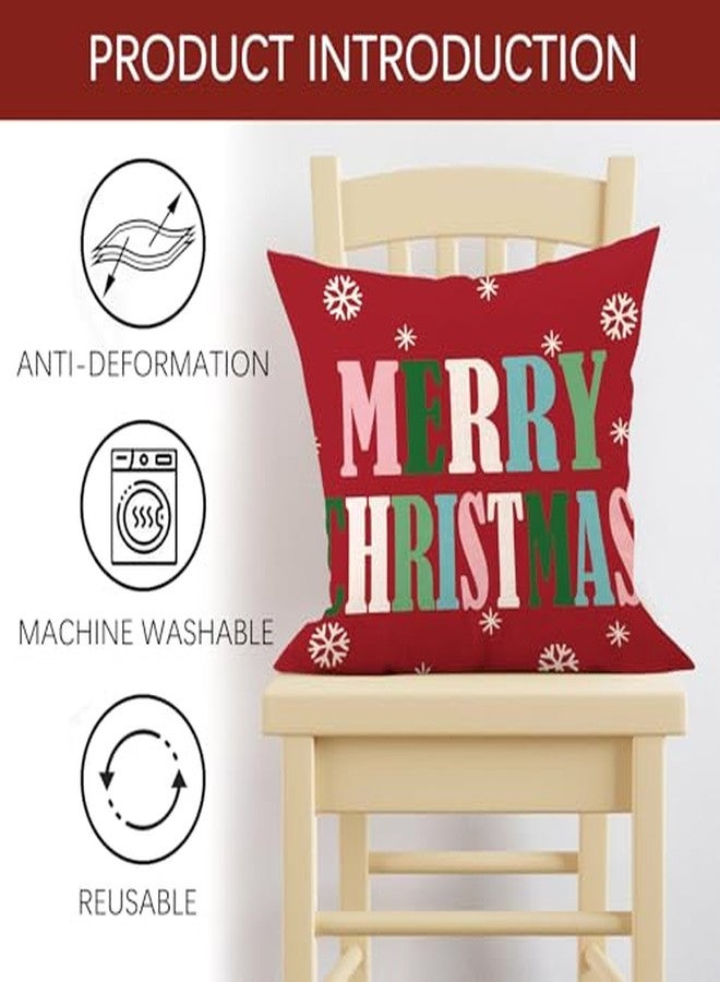 Fjfz Merry Christmas Bright Decorative Throw Pillow Covers 18 x 18 Set of 4, Pink Xmas Falala Hohoho Santa Hat Porch Outdoor Home Decor, Winter Holiday Snowflake Sofa Couch Cushion Case - Image 4