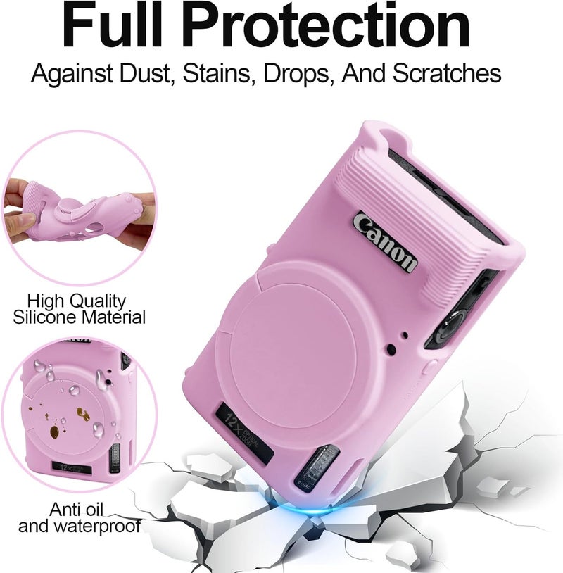 إيزي هود حافظة لكاميرا Canon IXUS 285 HS/IXY 650/ELPH 360، غطاء كاميرا سيليكون ناعم مع غطاء عدسة قابل للإزالة، حافظة واقية رفيعة مضادة للخدش لحمل الكاميرا، غطاء جلدي لجسم الكاميرا (وردي فاتح) - Image 3
