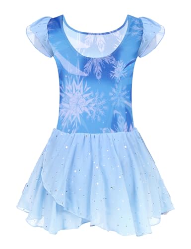 Arshiner Toddler Girls Ballet Leotards with Shinny Skirts Flutter Sleeve Dance Dress Ballerina Outfits Blue Ice Flower 45T - Image 3
