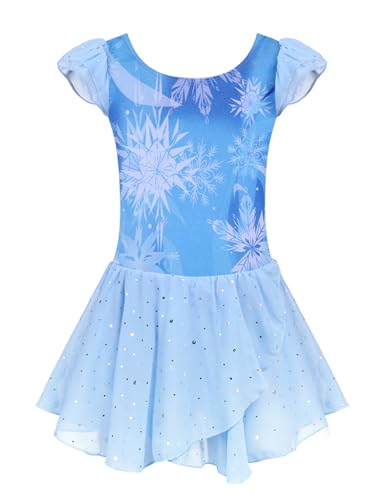 Arshiner Toddler Girls Ballet Leotards with Shinny Skirts Flutter Sleeve Dance Dress Ballerina Outfits Blue Ice Flower 45T - Image 1