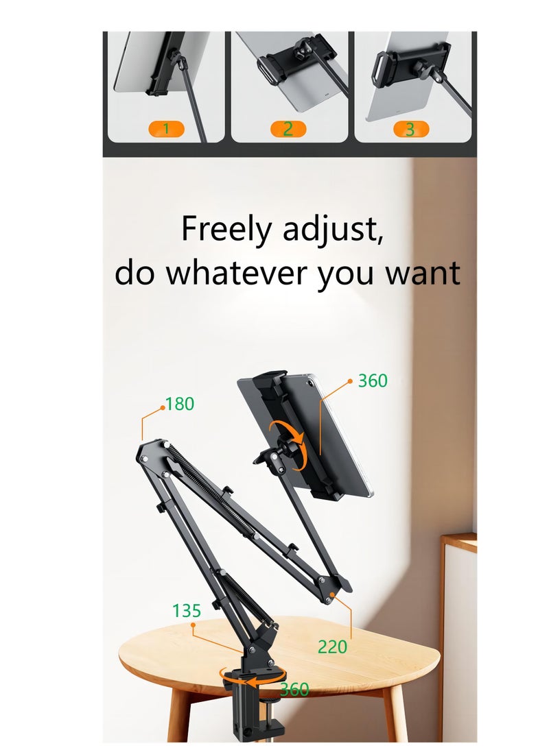 Tablet Stand 360 Adjustable iPad Stand Lazy Phone Holder iPad Holder Hands Free Flexible Tablet Holder Compatible with iPhone 15 Pro/Pro Max iPad Pro Mini iPad all 4-12.9\" Phones and Tablets Black  - Image 5
