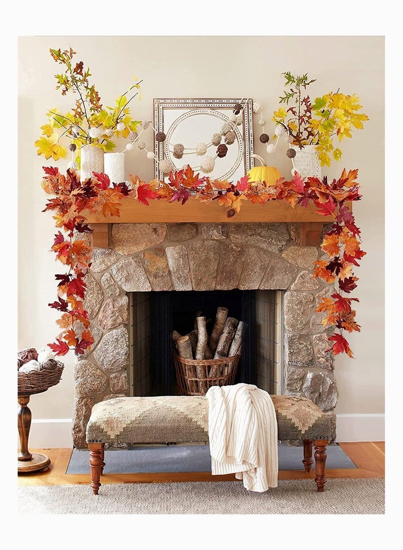 Y&D 2 Pack Fall-Garland Garland Leaf Foliage Mantle Vine Fall Decor Artificial Autumn Decoration for Home Fireplace Mantle Front Door Thanksgiving  - Image 5