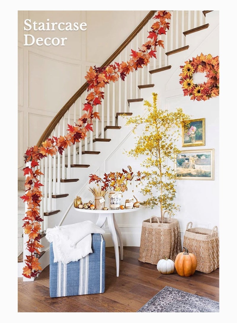 Y&D 2 Pack Fall-Garland Garland Leaf Foliage Mantle Vine Fall Decor Artificial Autumn Decoration for Home Fireplace Mantle Front Door Thanksgiving  - Image 4