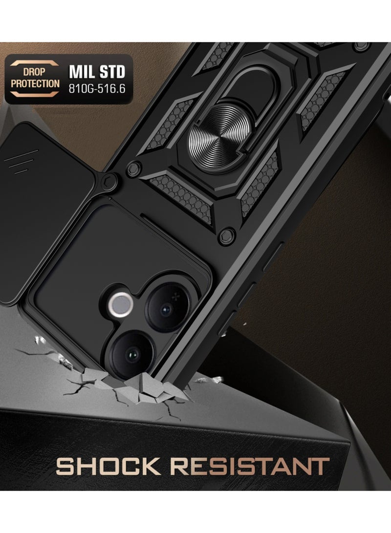 Shunjia Sliding Window Case, Shockproof Rugged Armor with Sliding Camera Cover & 360° Ring Kickstand, Compatible with VIVO V60 Lite 4G (Gold) - Image 2